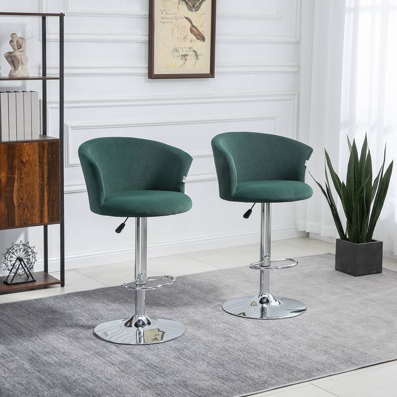 Modern Swivel Counter Stool Set Bar Stool with Adjustable Height, Velvet Padded Seat & Ring Footrest for Bar