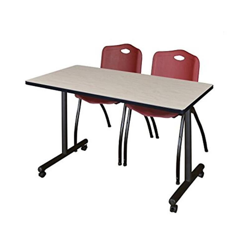48" x 24" Mobile Training Table- Maple & 2 'M' Stack Chairs- Burgundy