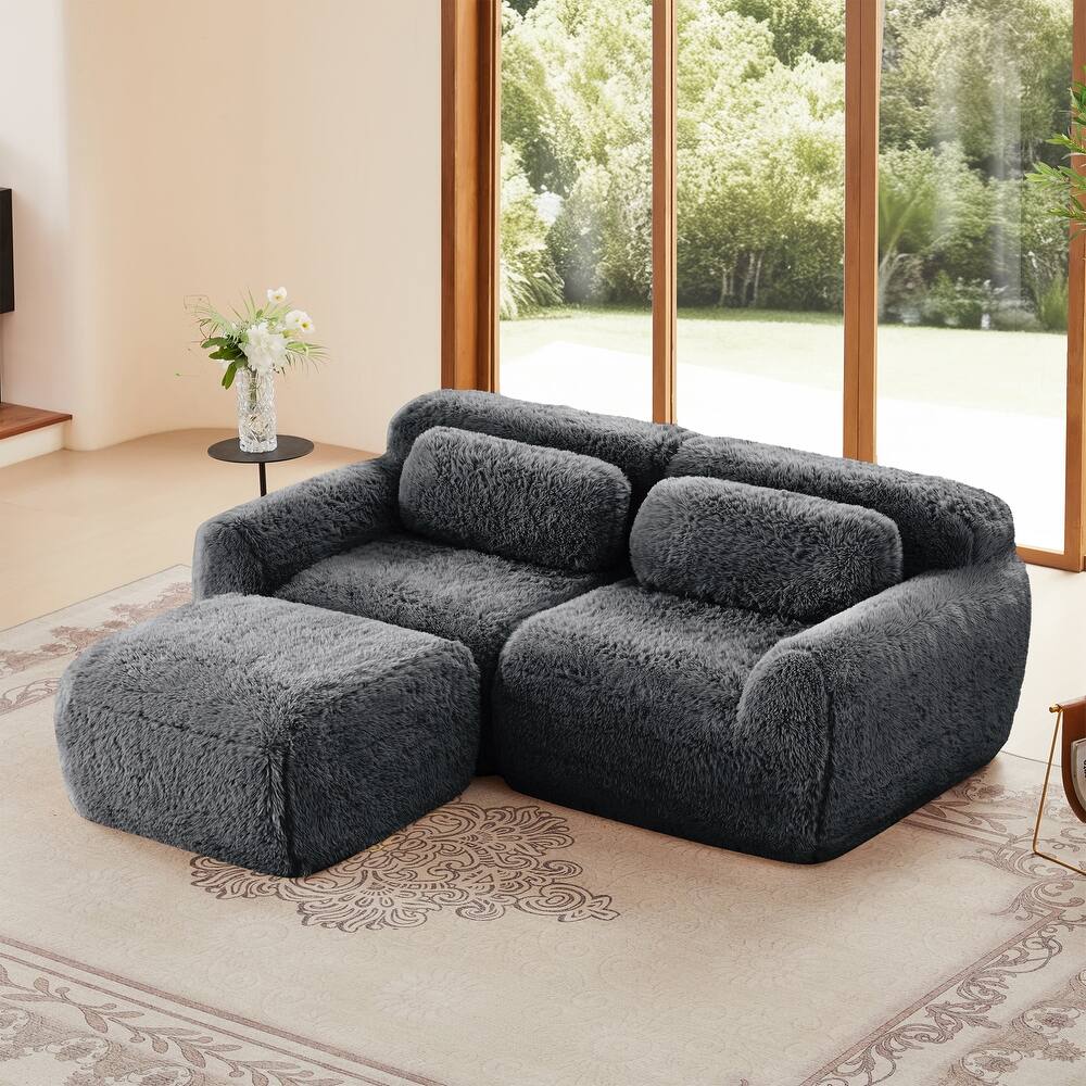 L-shaped Boneless Sofa,Soft Fluffy Plush Fabric