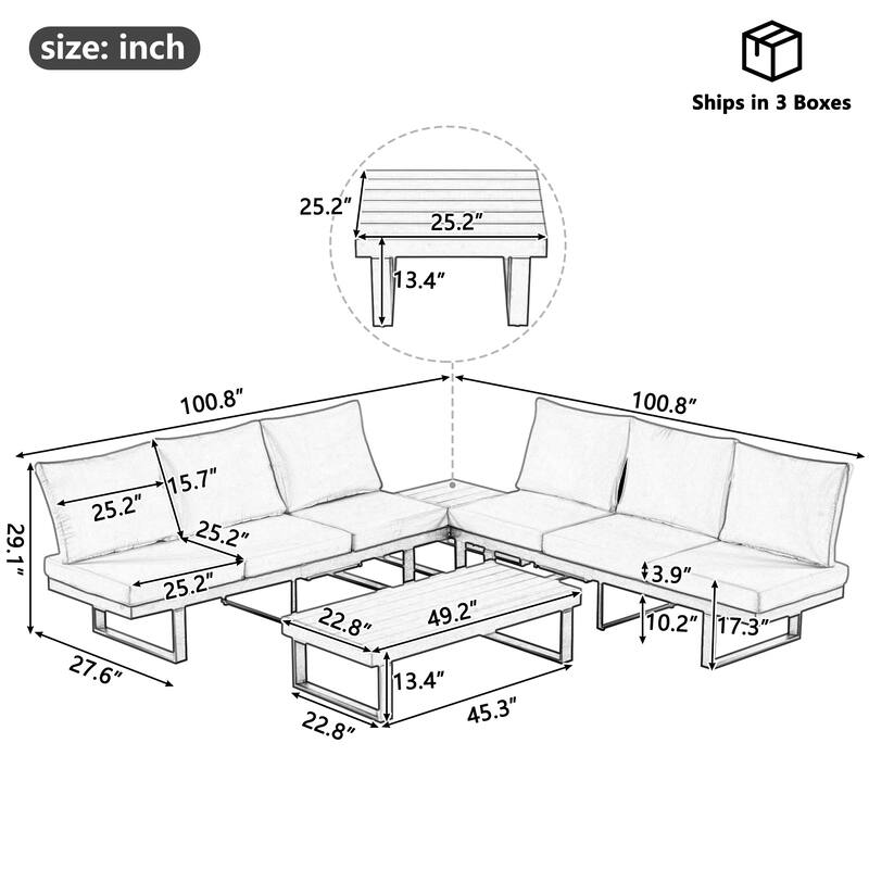 Outdoor Sectional Sofa Set, Patio Conversation Set,Patio Seating Group Outdoor Daybed with Adjustable Reclining Seats