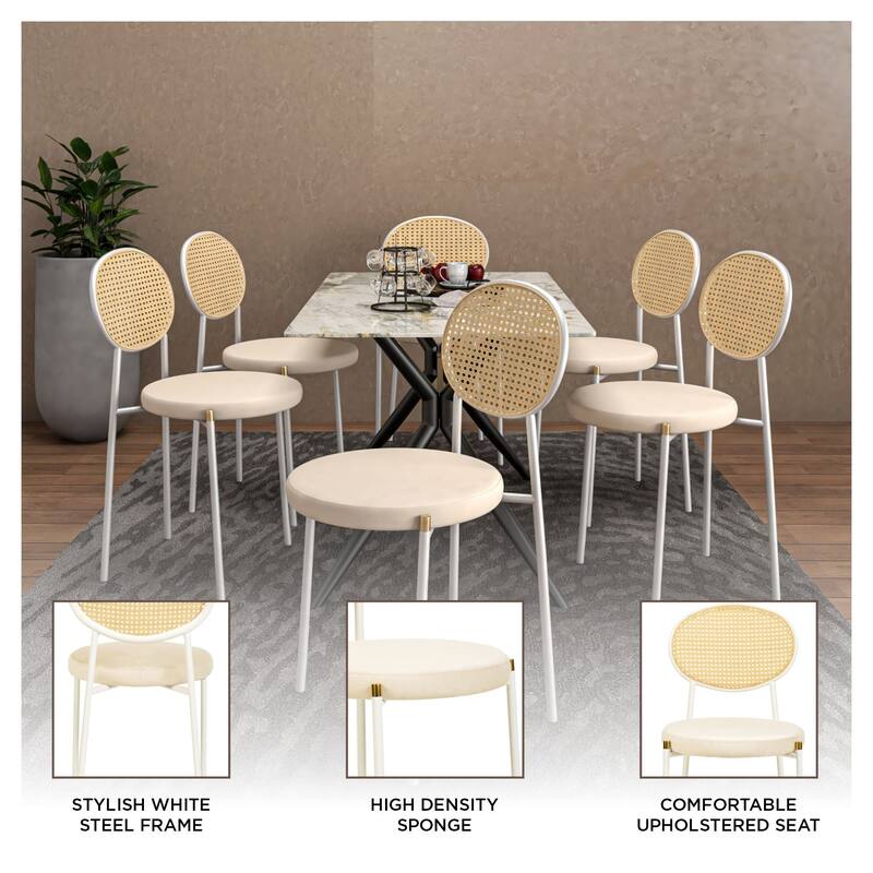 LeisureMod Euston Set of 4 Velvet Modern Dining Chair - Wicker Back Accent Chair for Home Living Room & Kitchen