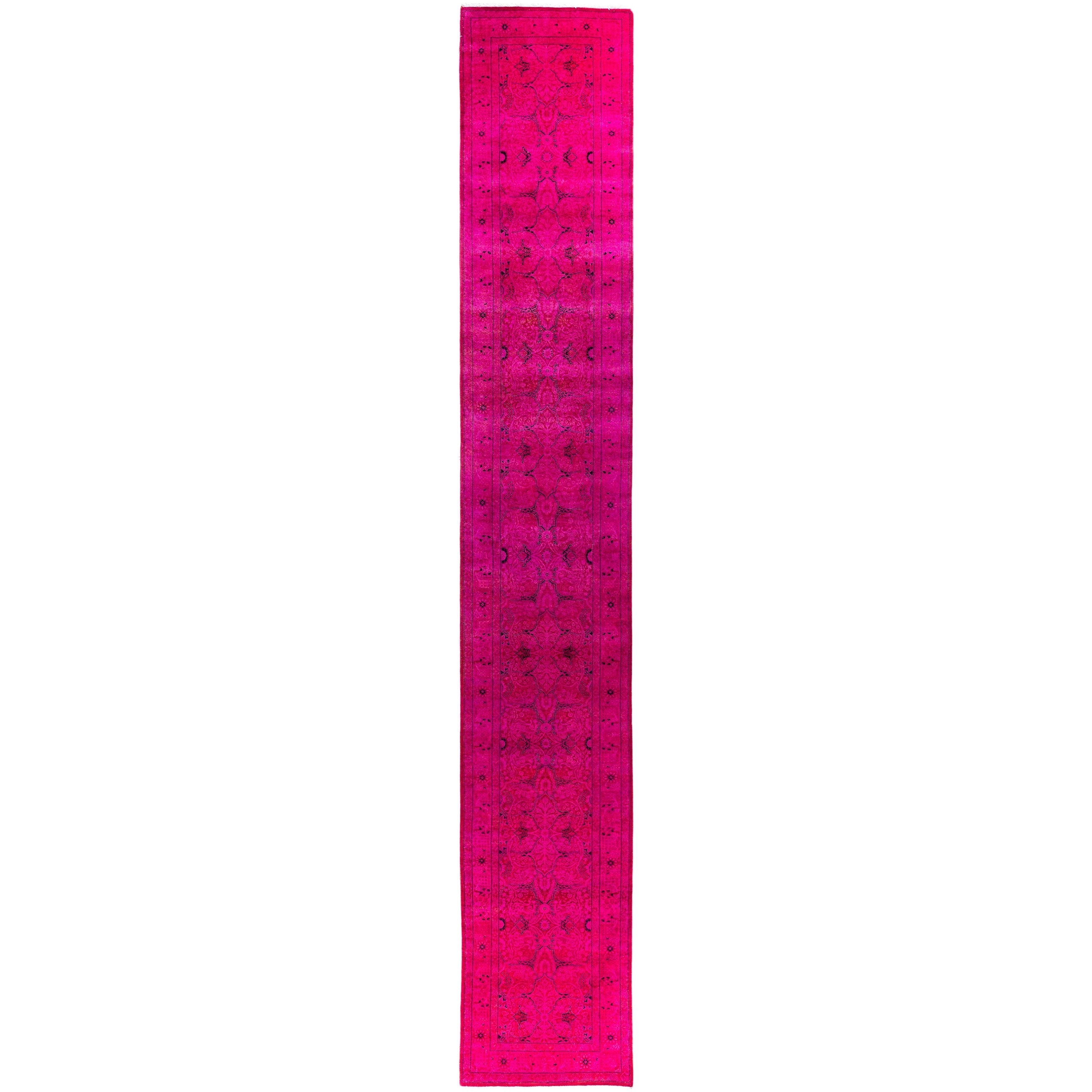 Overdyed One-of-a-Kind Hand-Knotted Runner Rug - Pink - 2' 6" x 16' 1"