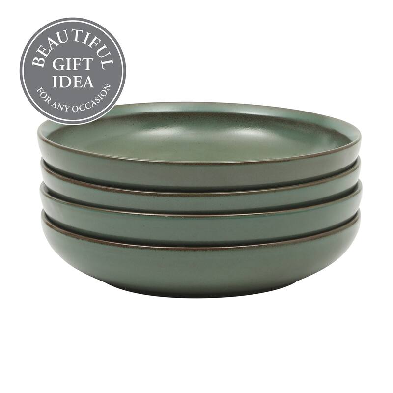 Gibson Elite Beckett 4-Piece Dinner Bowl Set - Reactive Glaze Stoneware - Shallow Pasta Bowls