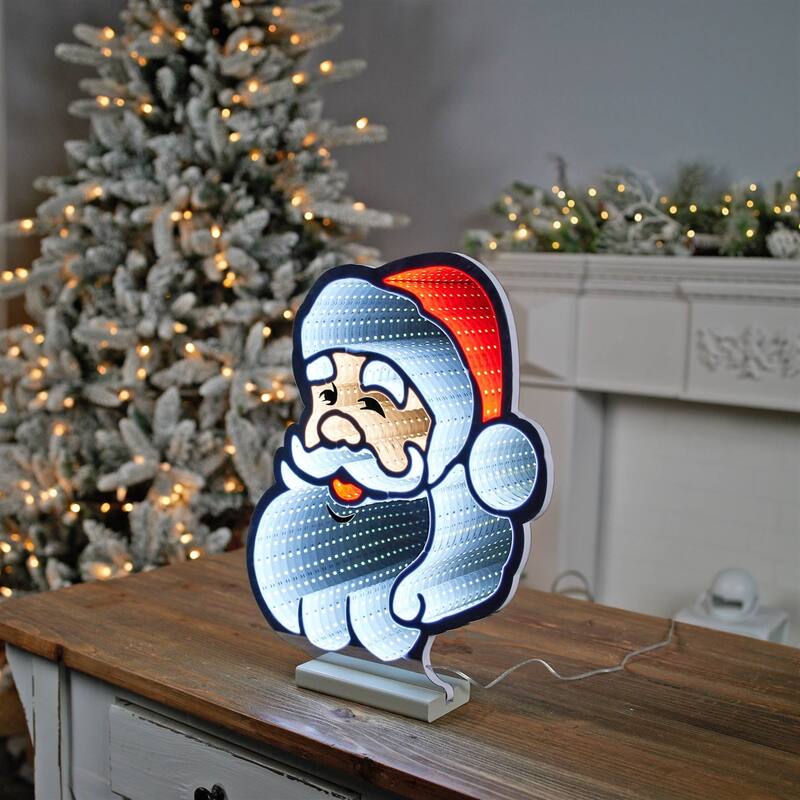 LED Lighted Santa Claus Head Christmas Infinity Mirror - 16"