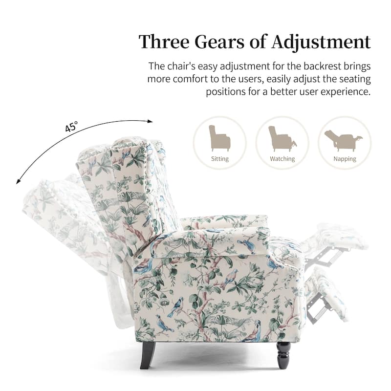 UIXE 2 Set Roderich Farmhouse Floral Print Push Back Recliner Chair