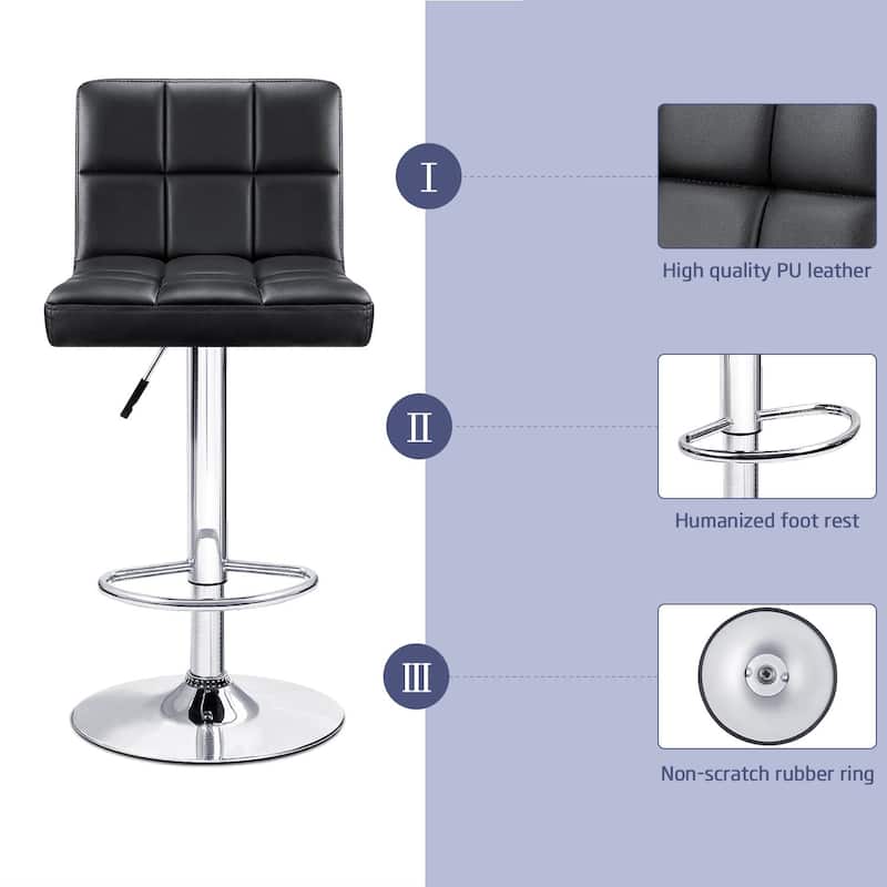 Bar Stools Adjustable Armless Swivel PU Leather Barstools Set of 2
