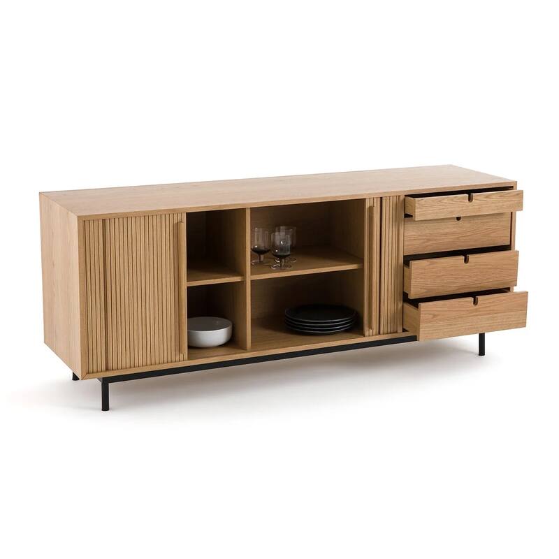 68'' Strio Oak Bathroom Cabinets Sideboard with Sliding Doors - N/A