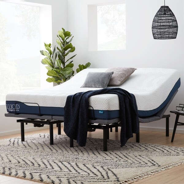 Lucid Comfort Collection 12 King Hybrid Gel Memory Foam Mattress Adjustable Bed Base Set