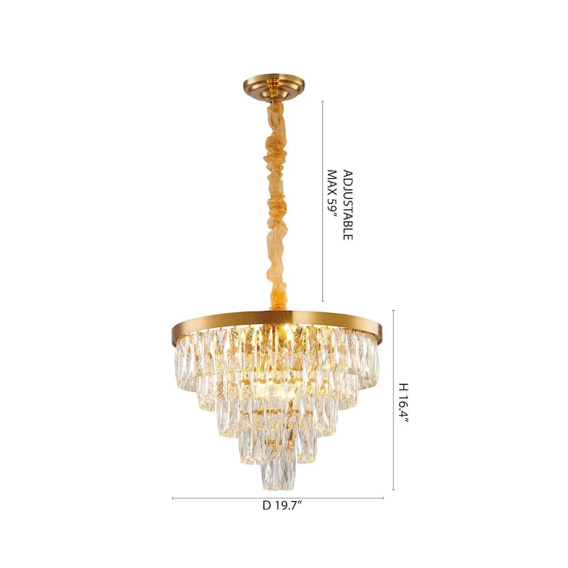 12-Light Gold Metal Chandelier With Clear Crystals - N/A