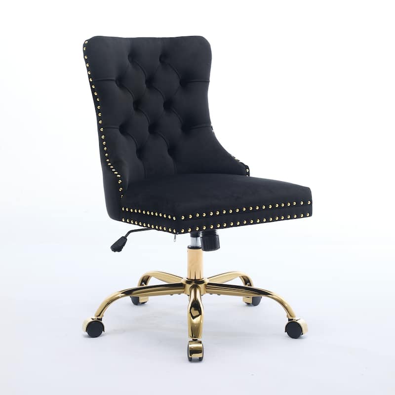 Office Chair,Modern Velvet Upholstered Tufted Button Home Office Chair with Golden Metal Base,Adjustable Desk Chair