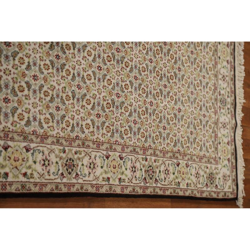 Hand Knotted Oriental Wool & Silk Carpet Traditional Floral Beige & Ivories Tabriz Runner Rug - 20' 4'' X 2' 7''