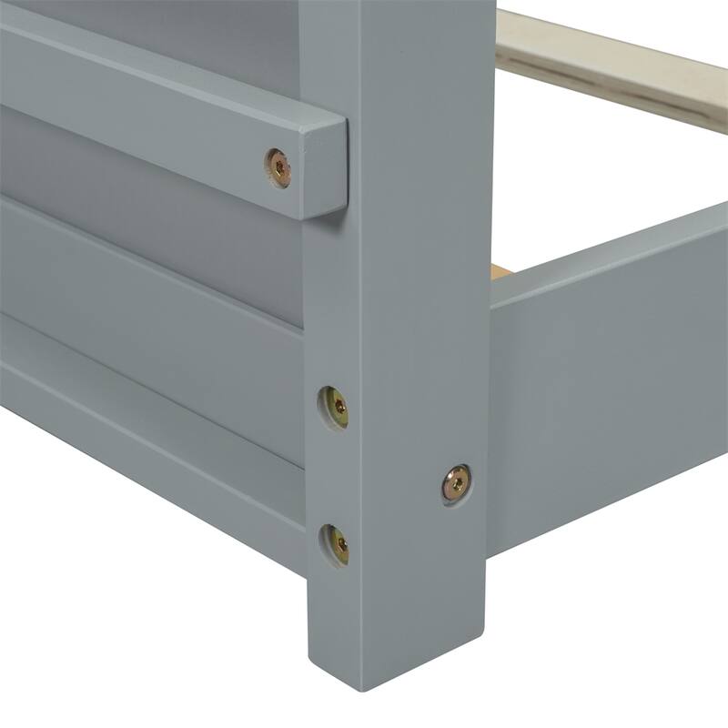 Twin Size Floor Platform Bed with Built-in Book Storage Rack