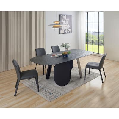Modrest Maxine Modern Hammered Grey Glass Rectangular Dining Table