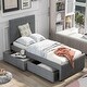 preview thumbnail 1 of 11, Linen Upholstered Platform Bed With Headboard And Two Drawers, Twin Size