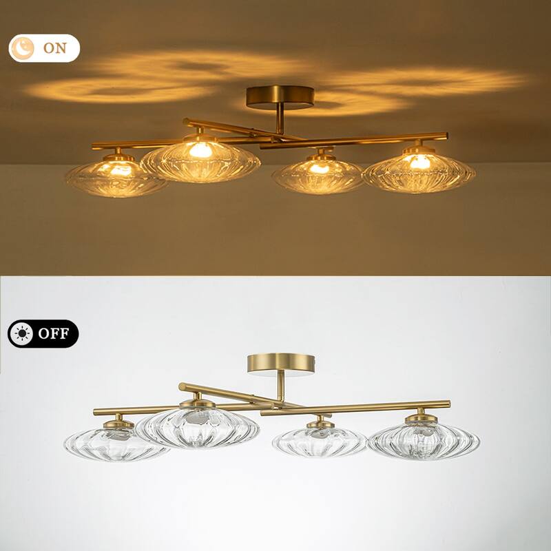 4-Light Oval Striped Glass Dimmable LED Linear Flush Mount - 28.0 in