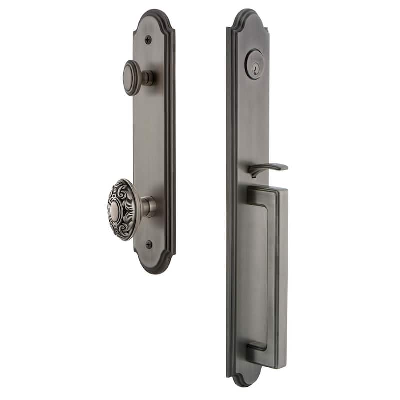 Grandeur Arc Solid Brass Rose Dummy Full Plate "D" Grip Handleset with - Antique Pewter