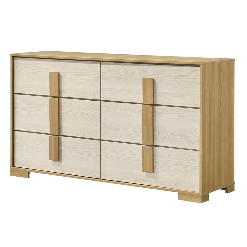 Boone Natural White Wood Slim 6 Drawer Dresser with Mirror
