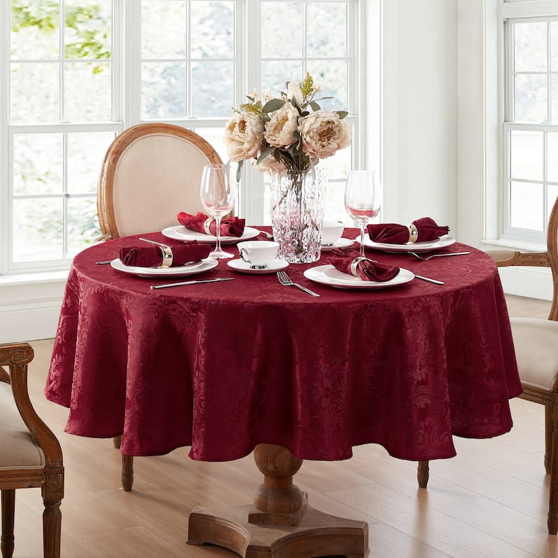 Caiden Elegance Damask Tablecloth - 60"x84" Oval - Cranberry