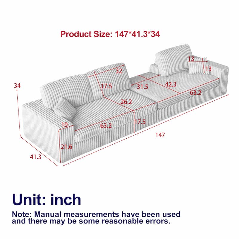 Corduroy Modular Foam Sofa, Recliner Seat Reversible Sofa, 2-In-1 Sofa With Recliner And L-Shaped Sofa Combination