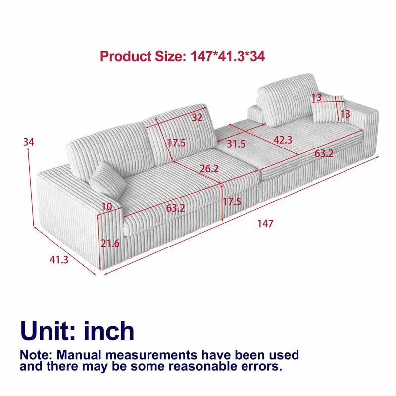 Corduroy Sleeper Sofa Bed L-shaped Sectional Sofa with Chaise, Living Room 2-in-1 Convertible Couch with Detachable Neck Pillows