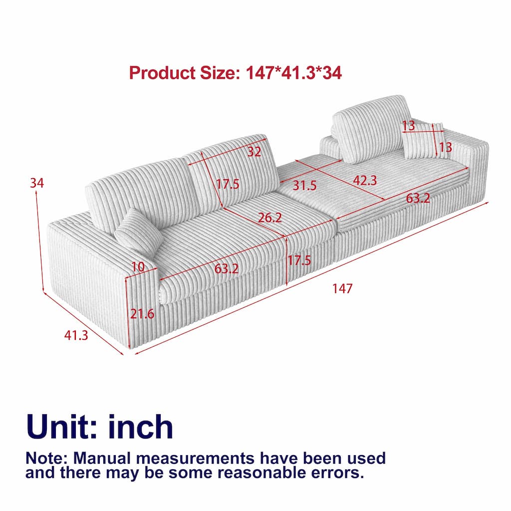 L-Shaped Sectional Sofa with Chaise Lounge, Corduroy Modular Foam Sofa, Upholstered Sofa with 2 Cushion & 2 Throw Pillows