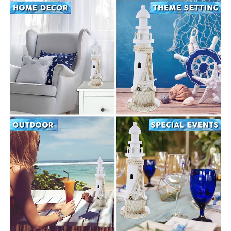 CoTa Global White Lighthouse Decor with Starfish - 14 Inches - 14 Inches