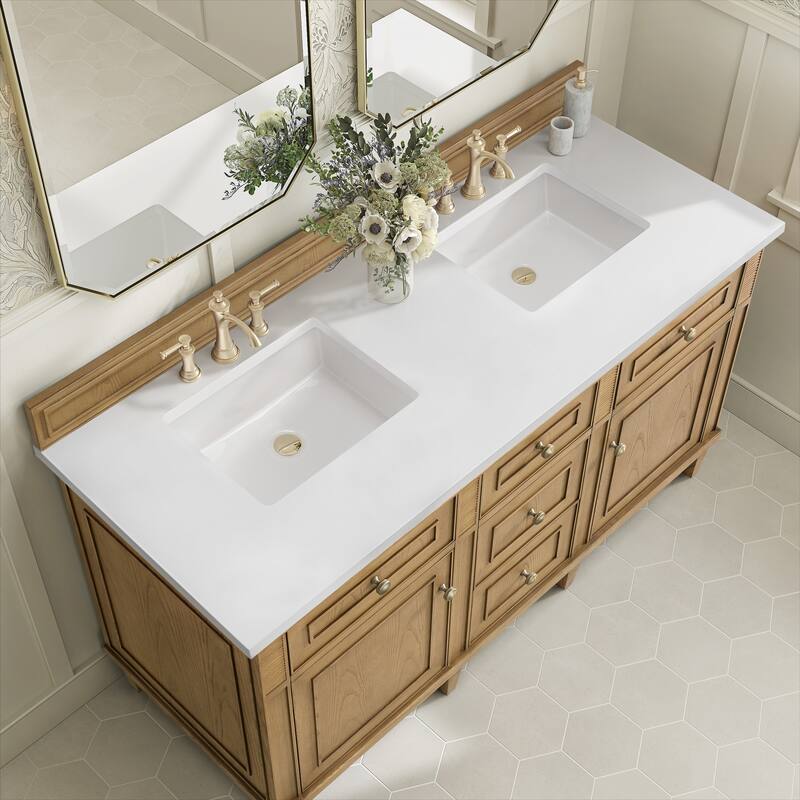 James Martin Vanities Lorelai 60" Double Vanity, Light Natural Oak - White Zeus.