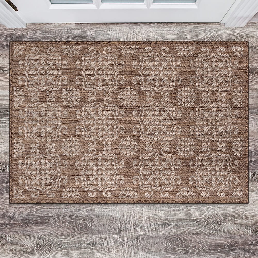 World Rug Gallery Transitional Geometric Textured Flat Weave Indoor/Outdoor Area Rug