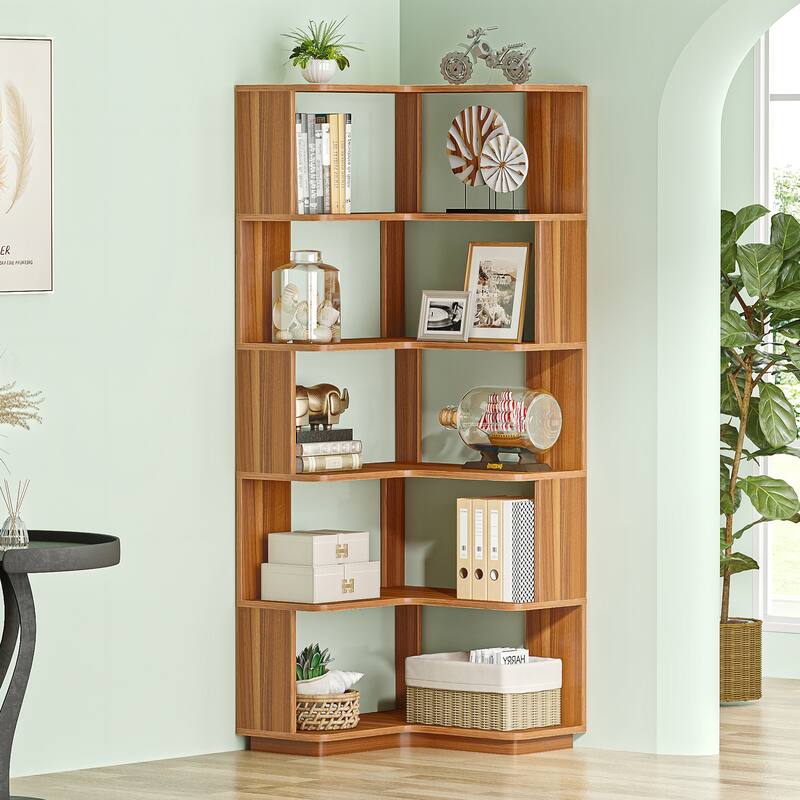 6-Tier Corner Bookshelf, 64.9 Inch Industrial Bookcase with Baffles