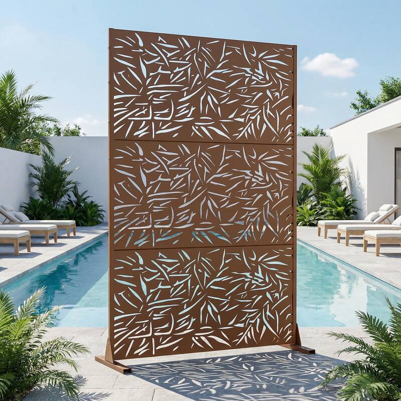 Outdoor Privacy Screen Free Standing Bamboo Leaves - Brown