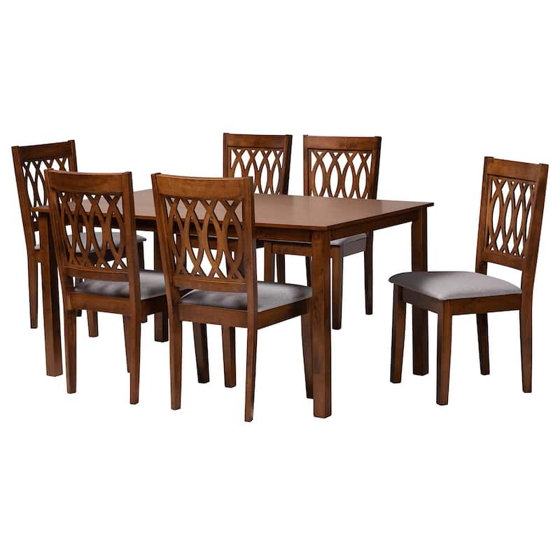 Florencia Modern styled Fabric Upholstered and Brown Finished Wood Dining Set - Grey, Walnut Brown - 7-Piece