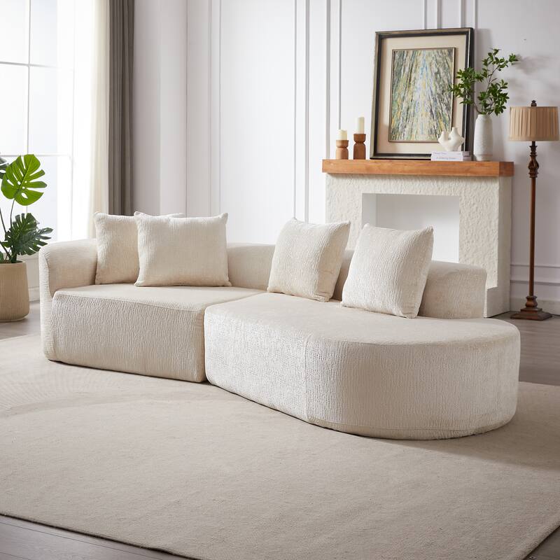 Curved Loveseat Sofa Chenille 4-Seat Cloud Couch with 4 Pillows