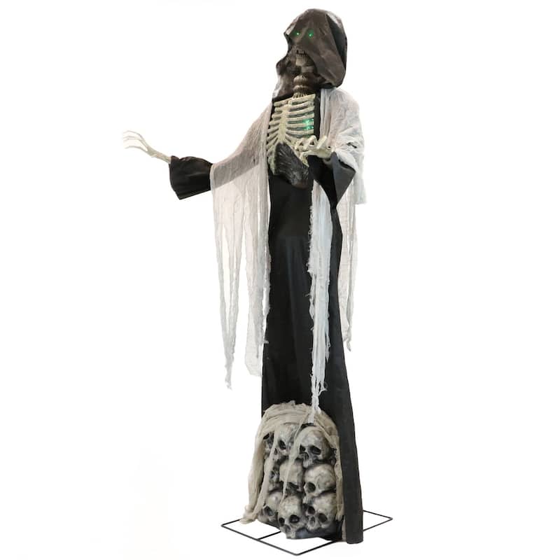 Haunted Hill Farm 7-Ft. Tall Ajal the Graveyard Ghoul, Battery-Operated Scary Halloween Prop with Light-Up Eyes and Chest