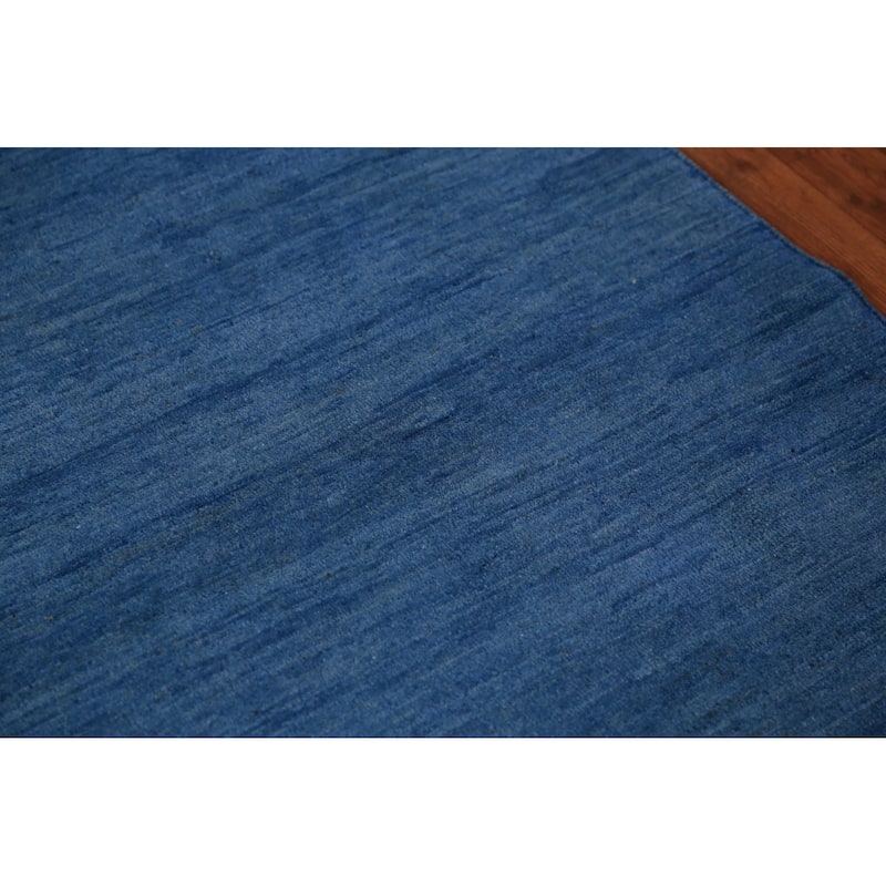 Blue Modern Gabbeh Oriental Rug Hand-Knotted Wool Carpet - 3'11" x 5'9"