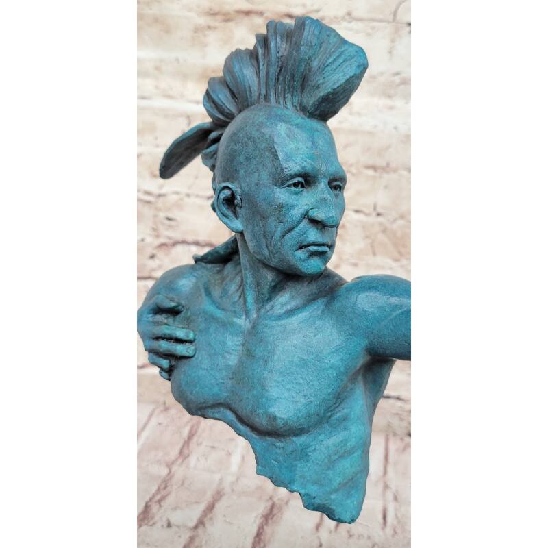 Native American Indian Mohawk Archer Pulling Bow Bronze Sculpture By Mario Nick