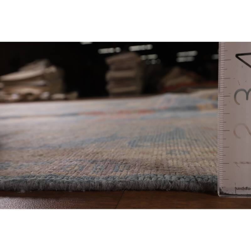 Blue Oushak Vegetable Dye Area Rug Hand-Knotted Wool Carpet - 9'0" x 12'2"