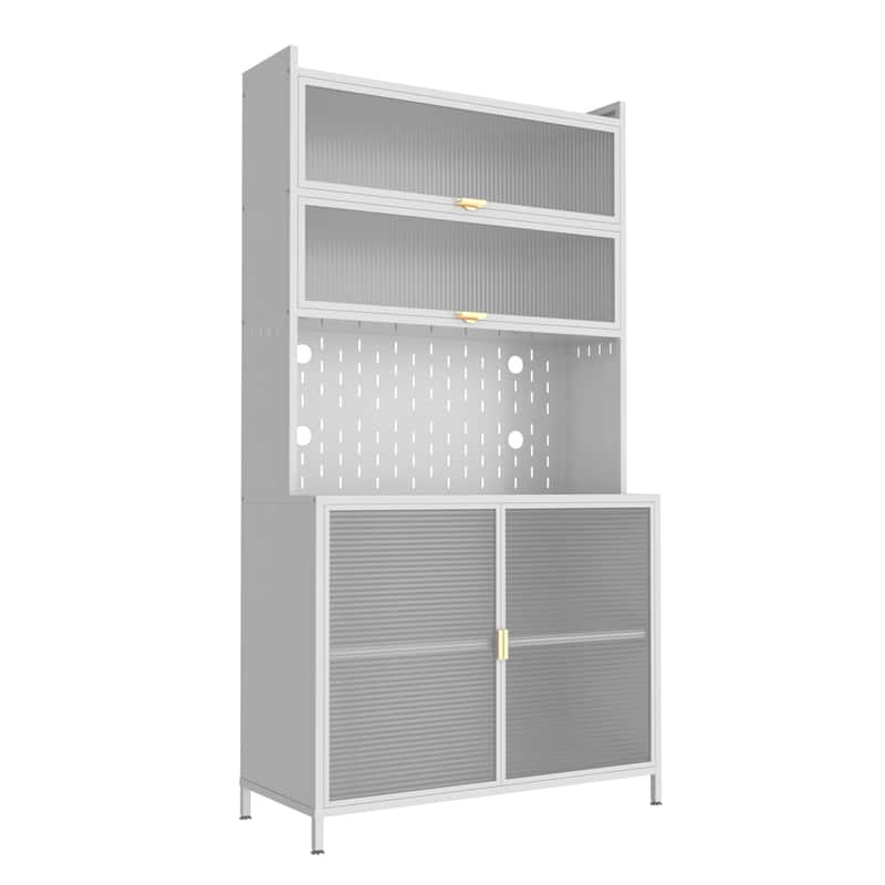 73'' Tall Kitchen Pantry Cabinet , 6 Level Flip Door with Pegboard Metal Pantry Storage Cabinet, Anti-Tip Design Hutch - White