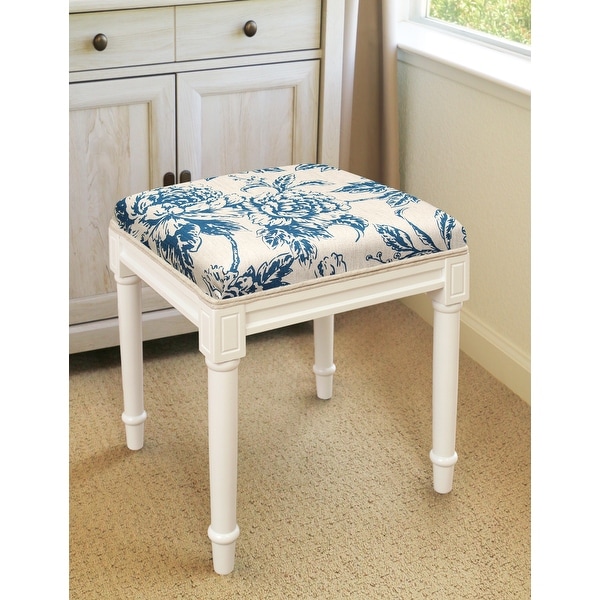 Navy Blue Peony Vanity Stool with White Frame On Sale Bed Bath