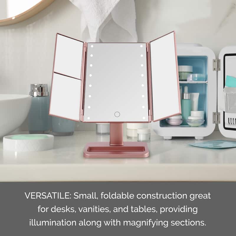Melannco Tri-Fold Rose Gold LED Vanity Mirror, 11.6X7 Inch - N/A