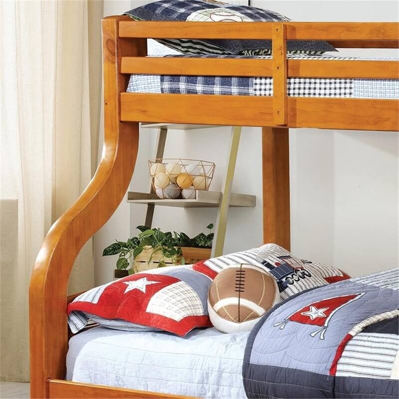 Curved Wood Design Twin Over Full Bunk Bed with Angled Ladder