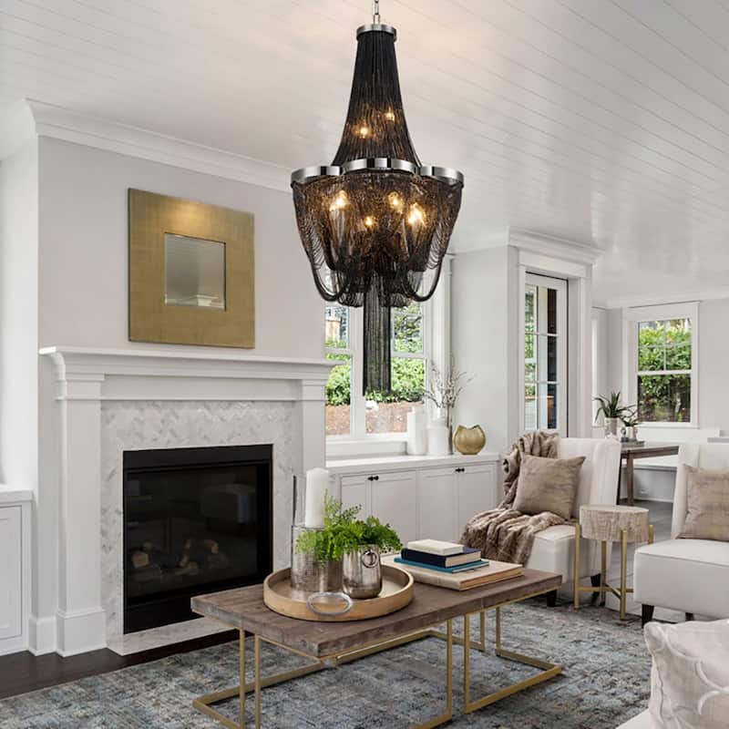 Modern 8-Light Tassel Chain Empire Chandelier With Chrome Finish