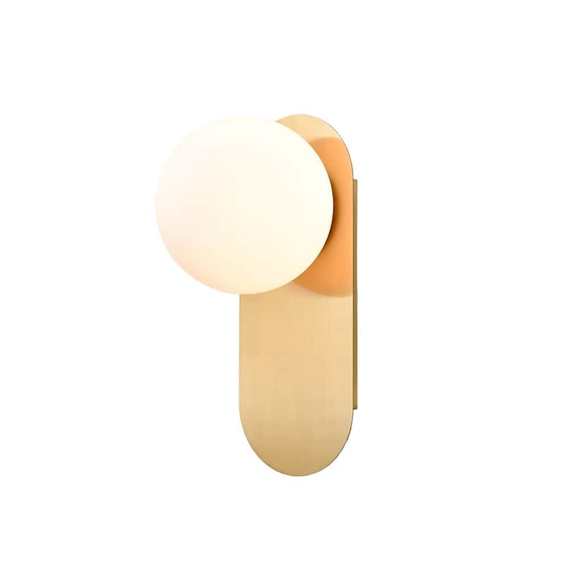 Ibiza Modern Globe Wall Light Sconce with Opal Glass Shade - 1-Light - Brass