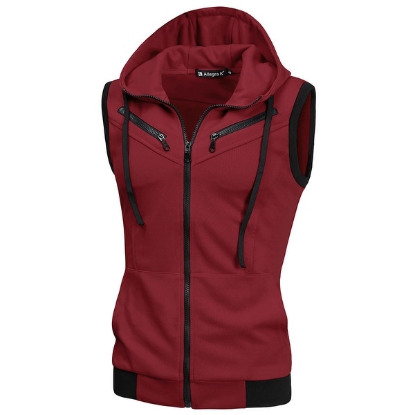Men Kangaroo Pocket Zip Up Drawstring Hooded Vest. Opens flyout.