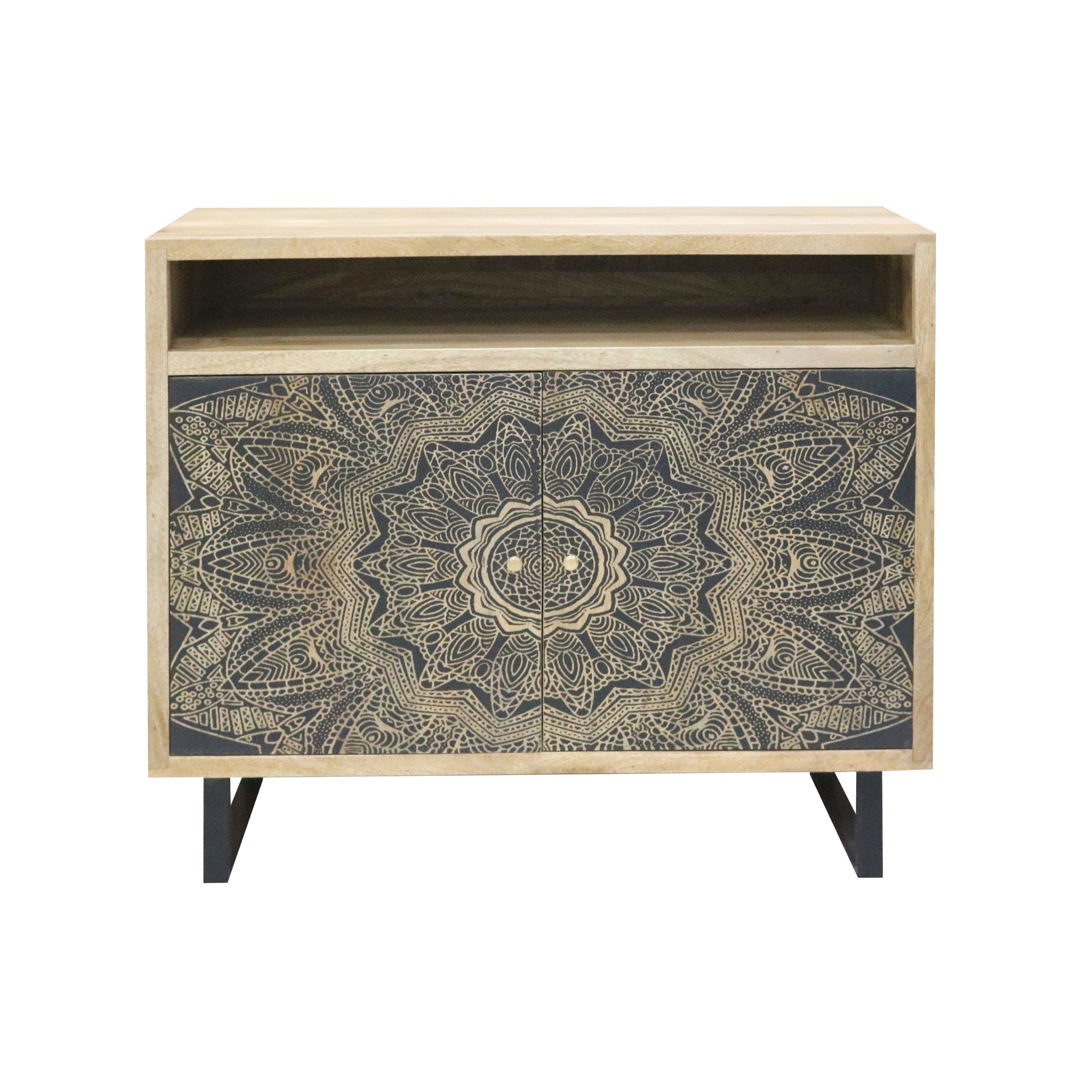 DH BASIC Bohemian Wood 3-Shelf Accent Cabinet with Screen DH BASIC Bohemian Wood 3-Shelf Accent Cabinet with Screen