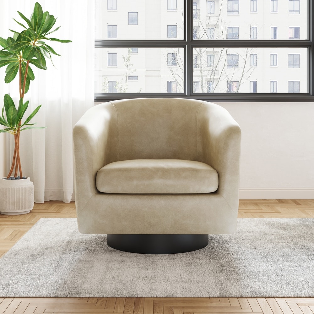 2 Set 360-Degree Swivel Fabric Accent Chairs Leather Barrel Armchairs