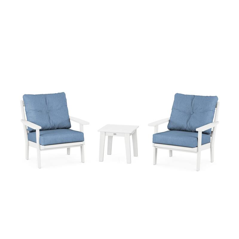 POLYWOOD Oxford 3-Piece Deep Seating Set - White/Sky Blue