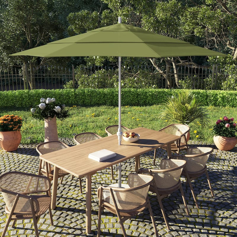 California Umbrella 11' Sun Master Patio Umbrella White Aluminum Pole Fiberglass Ribs Crank Lift Tilt Sunbrella Pacific Blue - Macaw