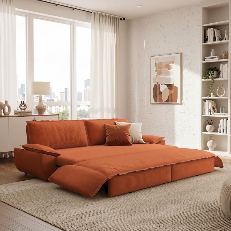 Homy Casa 72'' Queen Pull Out Sofa Bed, 3-in-1 Corduroy Sleeper Couch