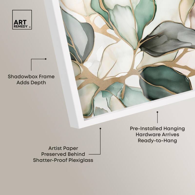 Golden Veined Leaves II Shadowbox by Art Remedy