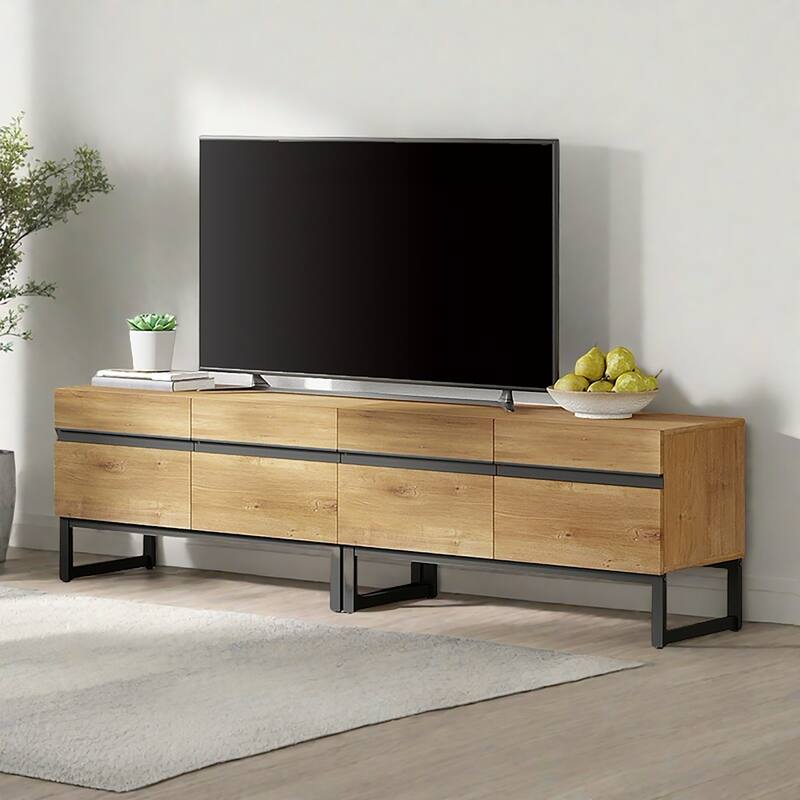 WAMPAT Modern TV Stand with Storage Cabinets, Wood Entertainment Center Media Console Table with Metal Legs for Living Room